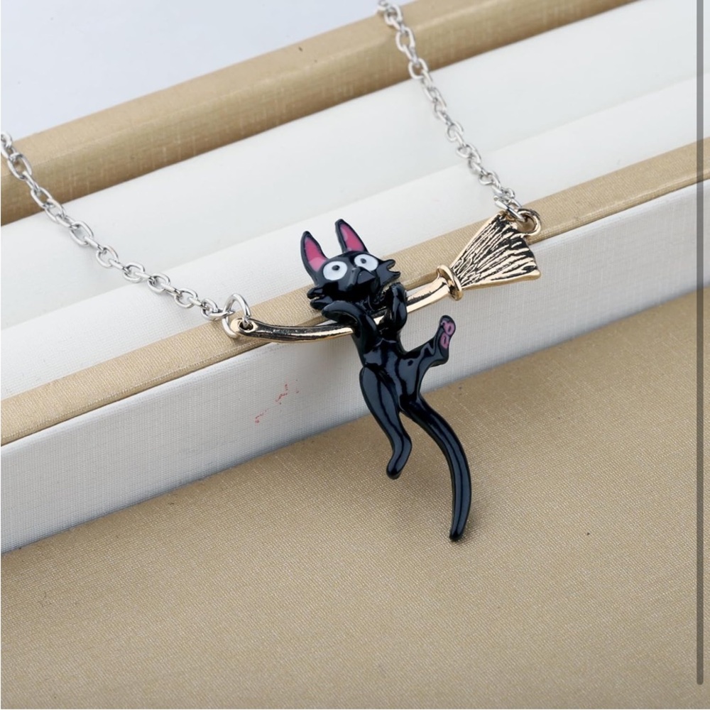 Kiki’s delivery service Jiji Black Cat on Broom Necklace - Picture 4 of 6